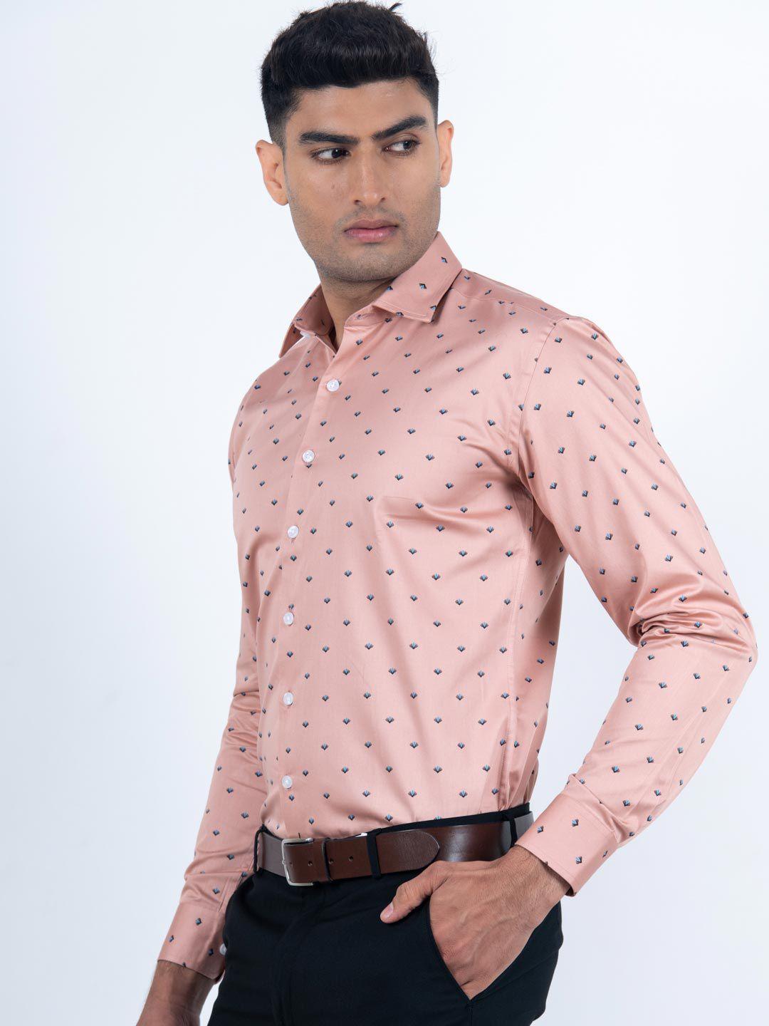 tistabene men pink regular fit comfort printed cotton formal shirt