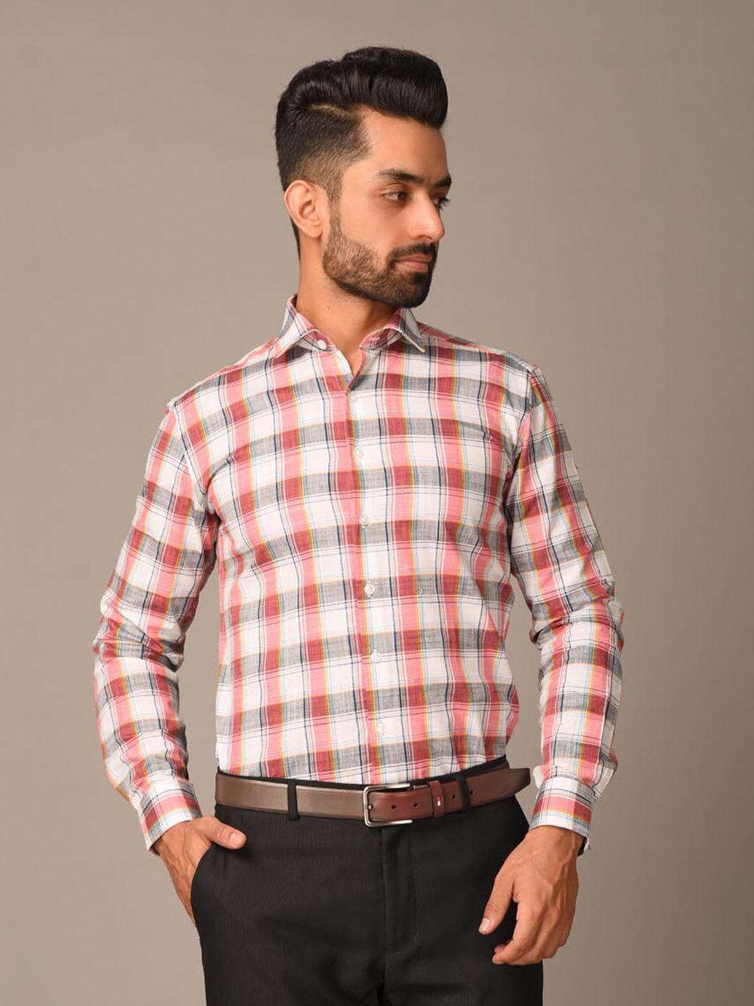 tistabene men red comfort checked formal cotton shirt