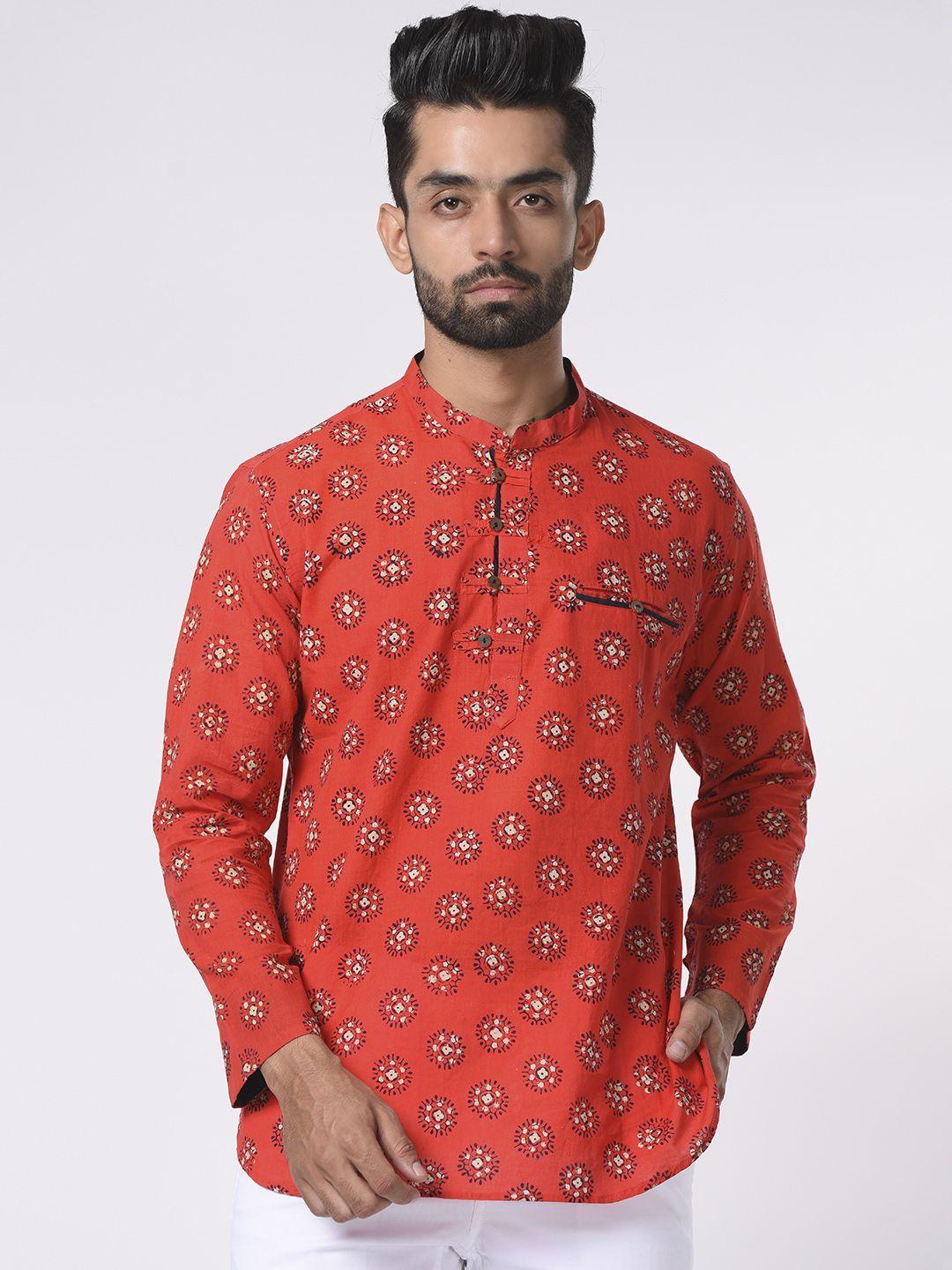 tistabene men red comfort ethnic motif printed casual shirt