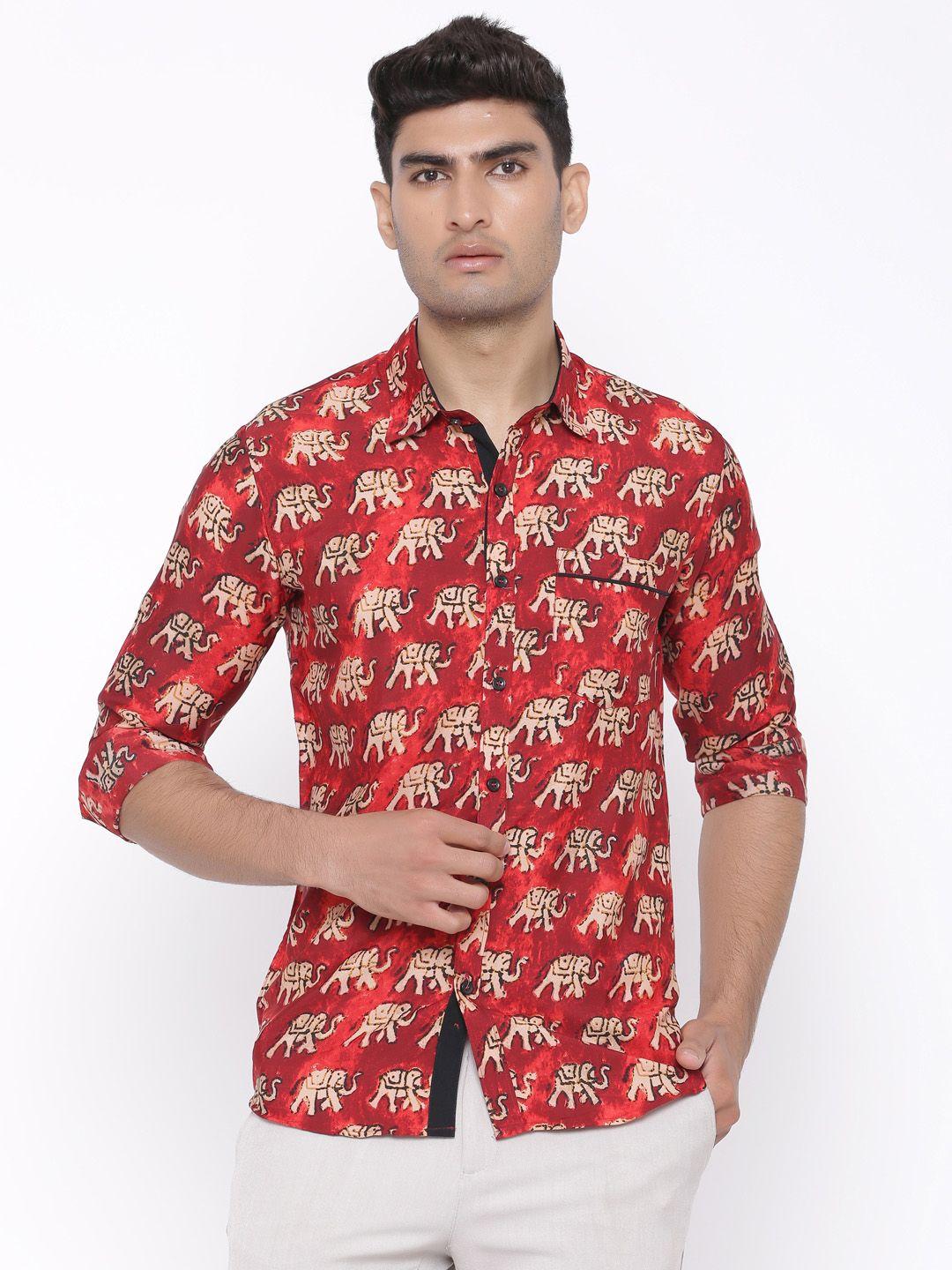 tistabene men red comfort slim fit printed casual shirt