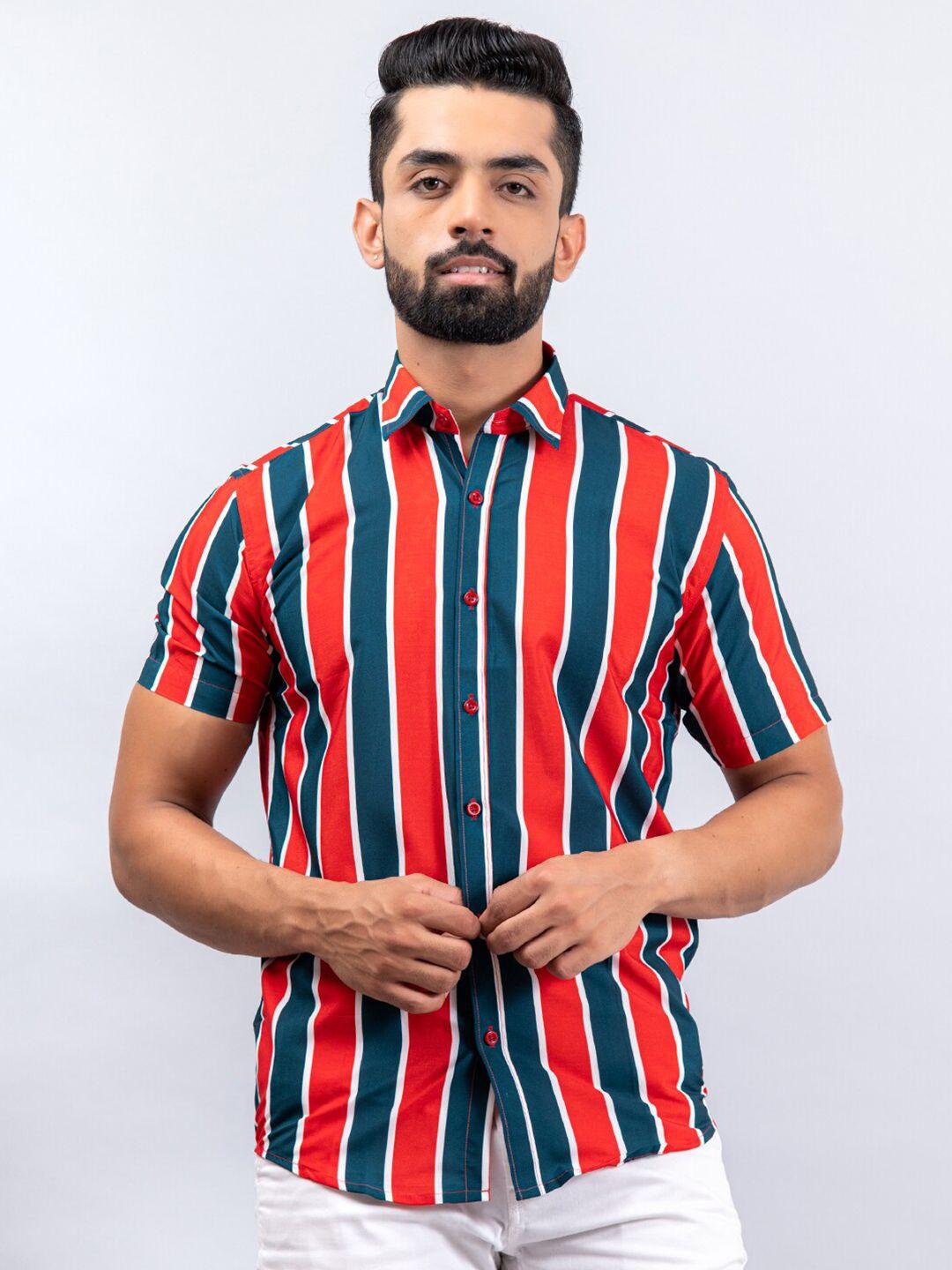 tistabene men red regular fit striped crepe casual shirt