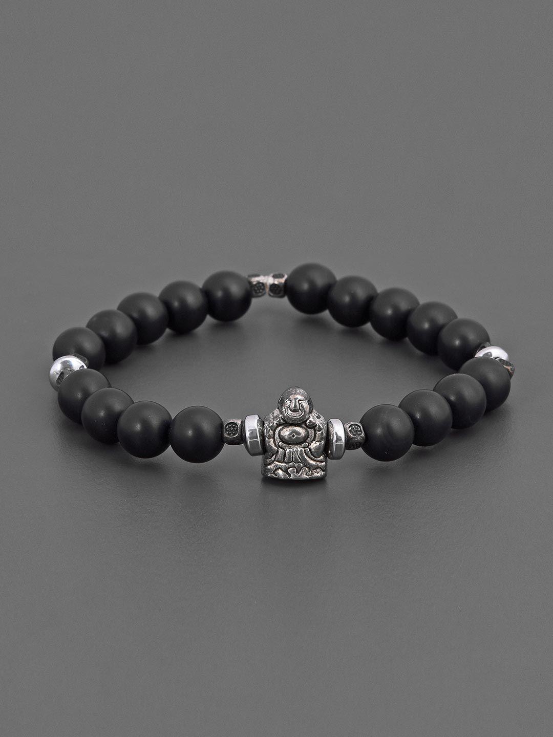 tistabene men silver-toned & black rhodium-plated charm bracelet