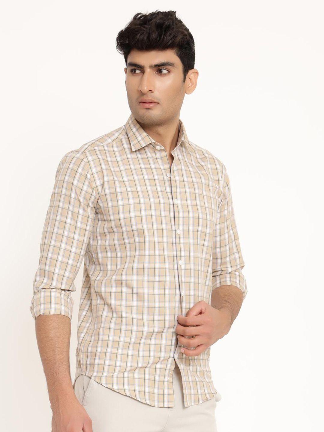tistabene men yellow comfort checked casual shirt