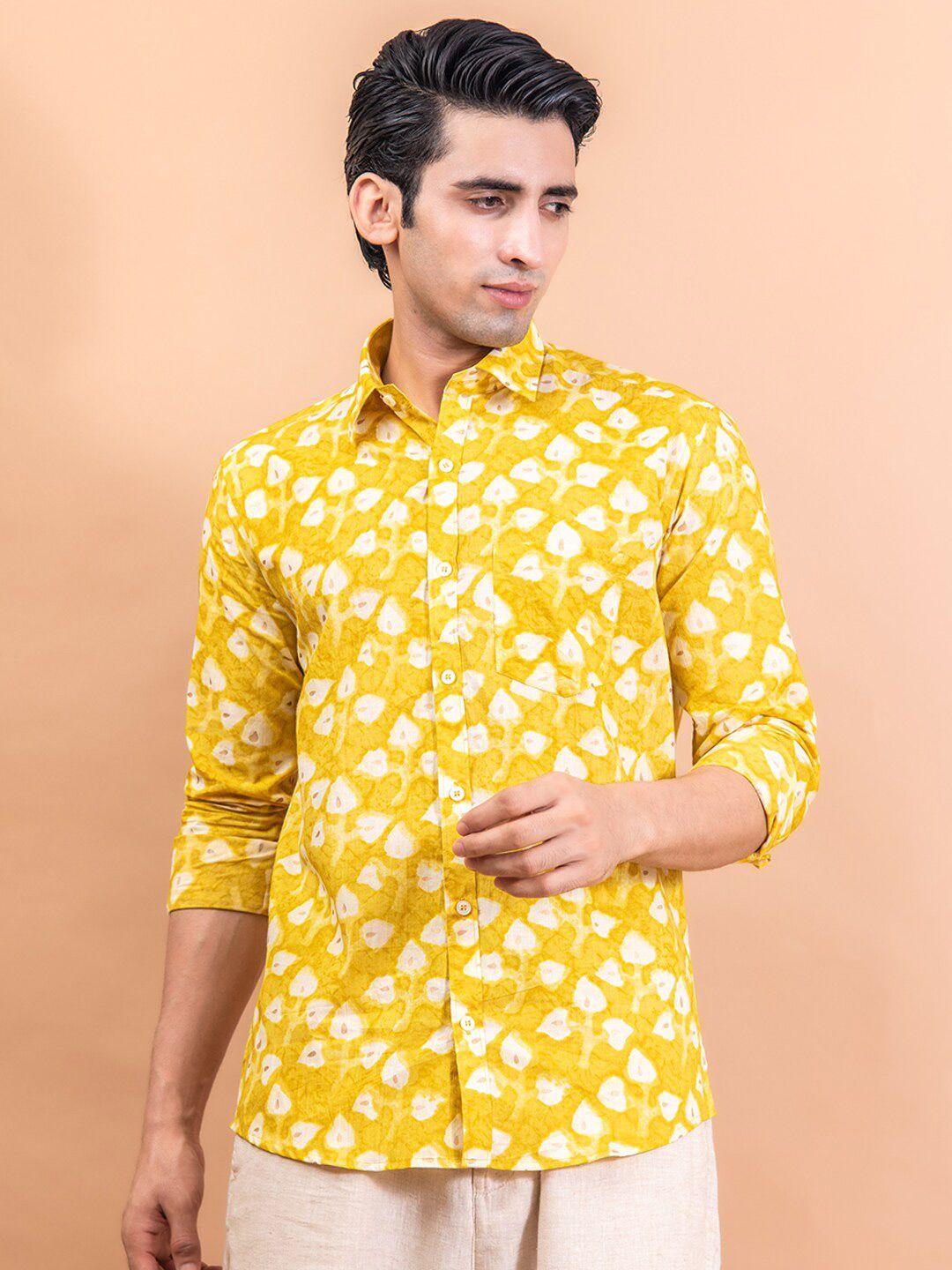 tistabene men yellow floral printed casual shirt