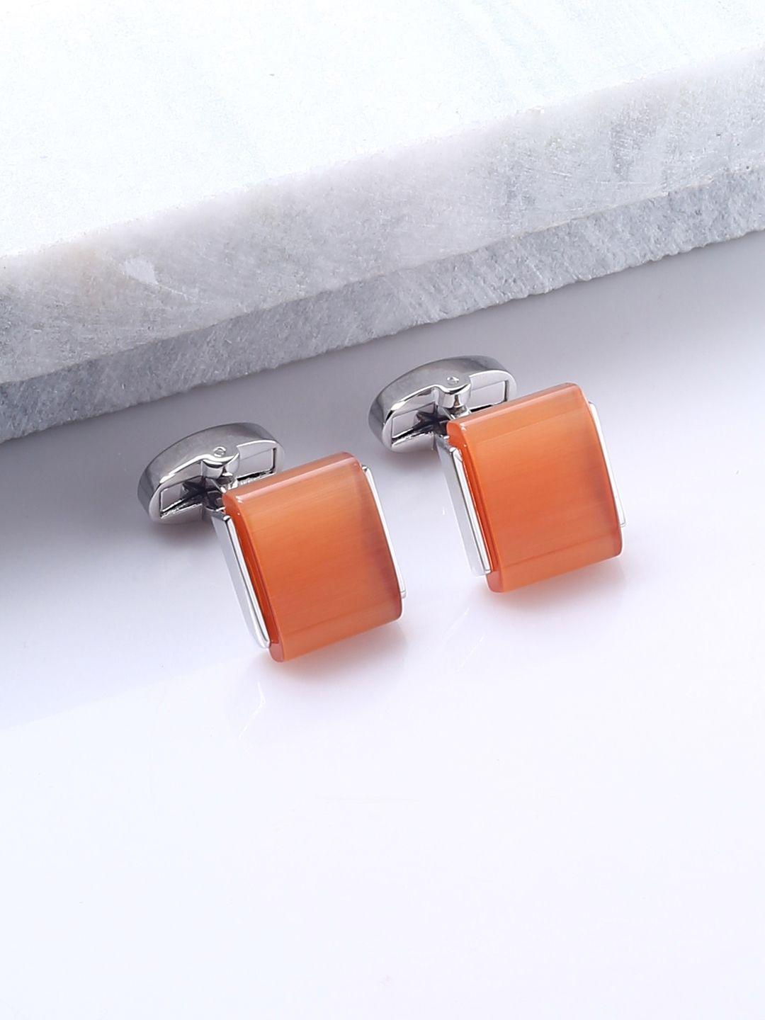 tistabene orange & silver-toned geometric cufflinks