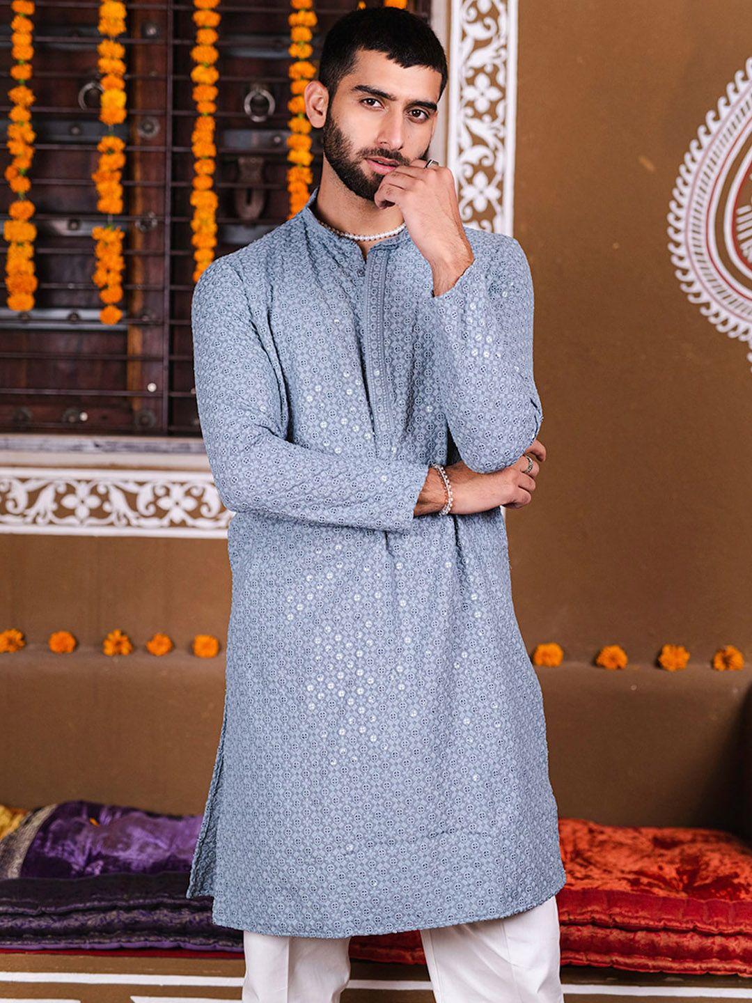 tistabene sequin embellished mandarin collar straight kurta