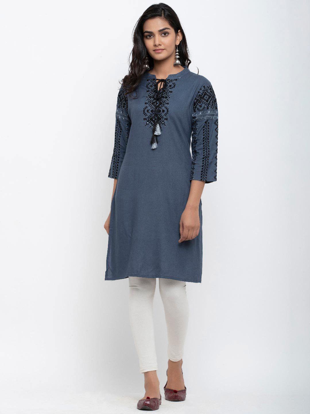 tistabene women blue & black embroidered kurta