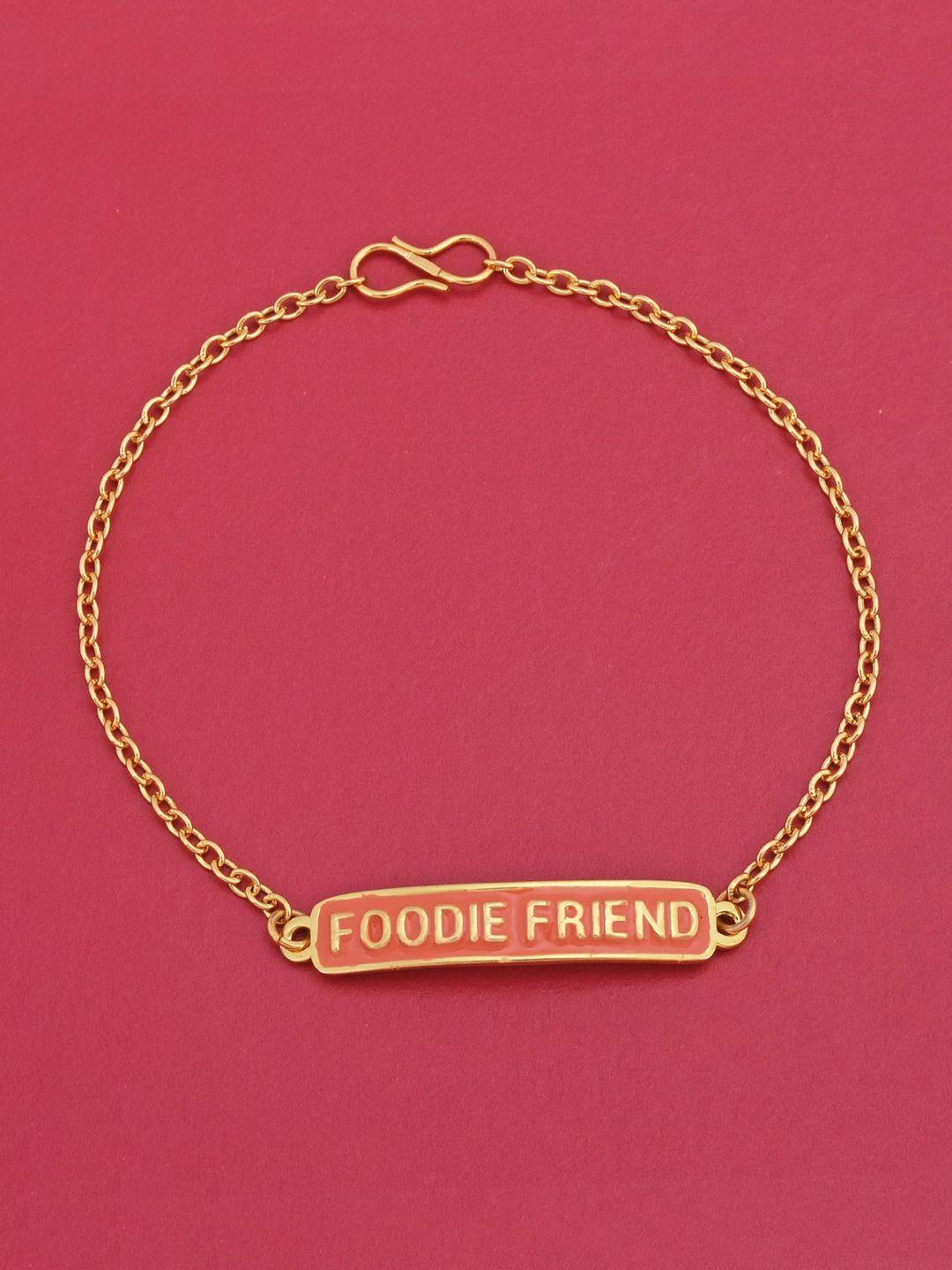 tistabene women gold-toned & red foodie friend engraved charm bracelet