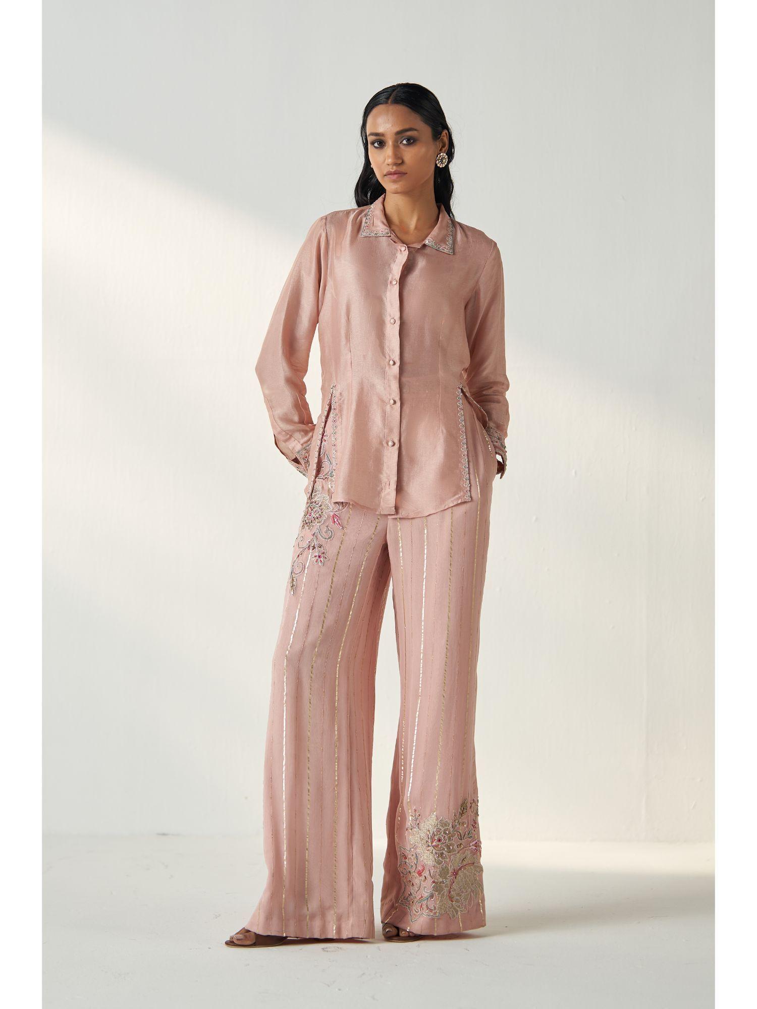 tisya blush pink shirt with pant and inner (set of 3)