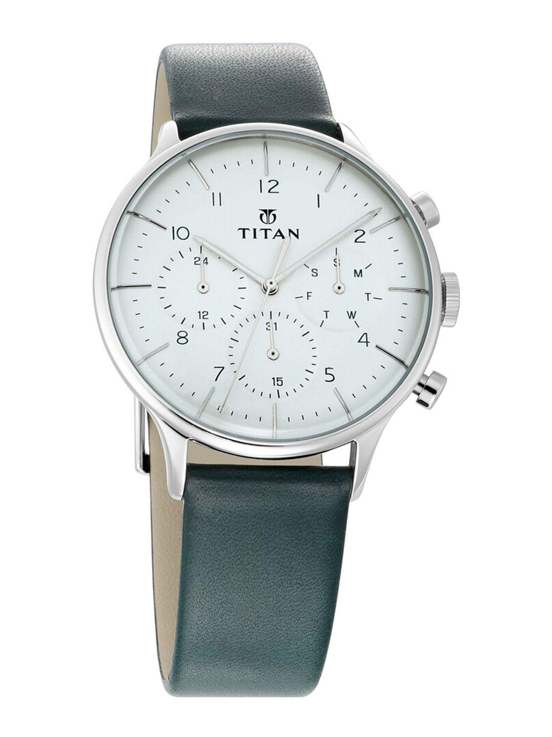 titan light leathers men white analogue watch 90102sl03