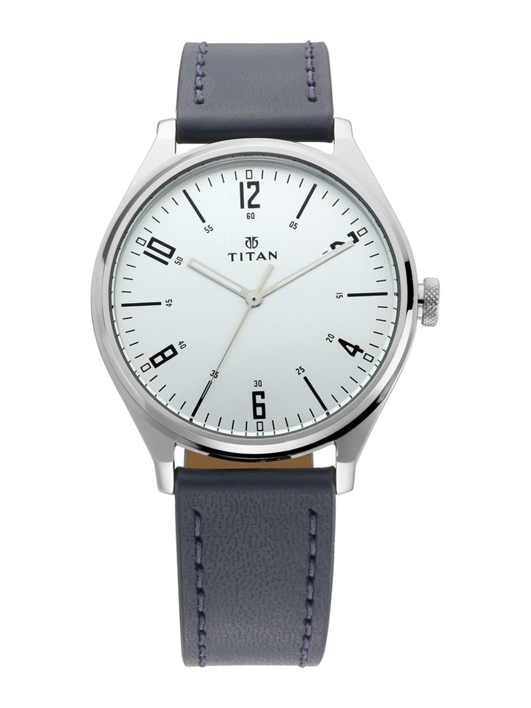 titan men silver-toned analogue leather watch 1802sl02