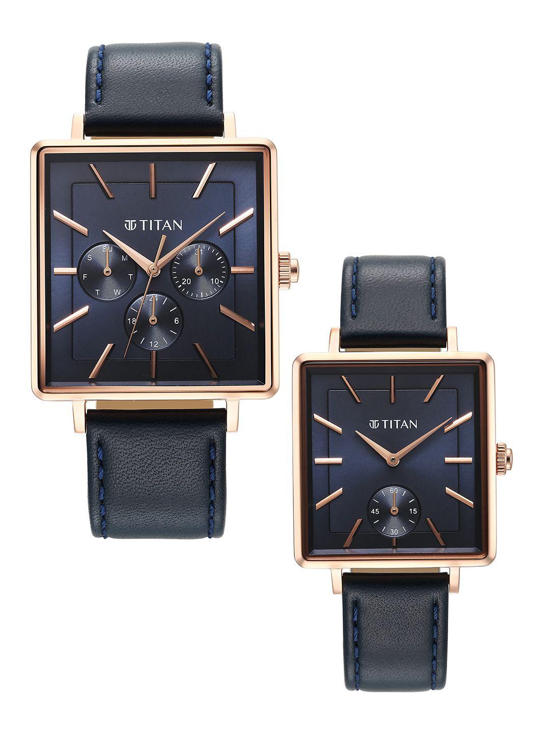 titan set of 2 dial & leather straps analogue couple analogue watch 9400594205wl01