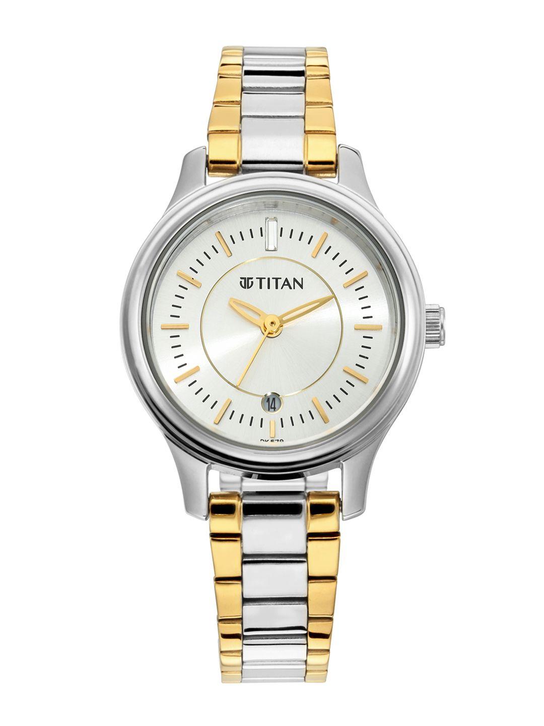 titan women off-white & silver analogue watch 2638bm01