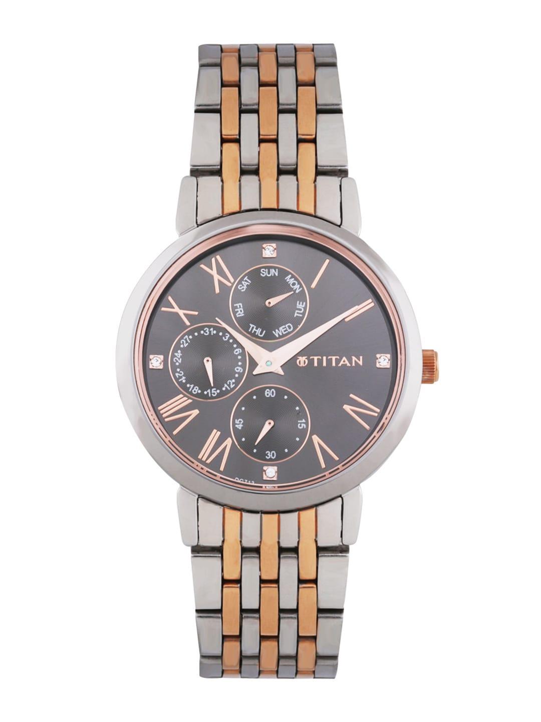titan workwear women metallic analogue watch nl2569km03