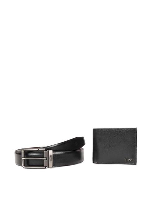 titan black formal leather bi-fold wallet with belt for men