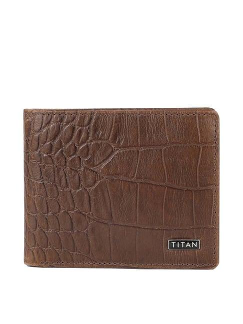 titan brown formal leather rfid bi-fold wallet for men