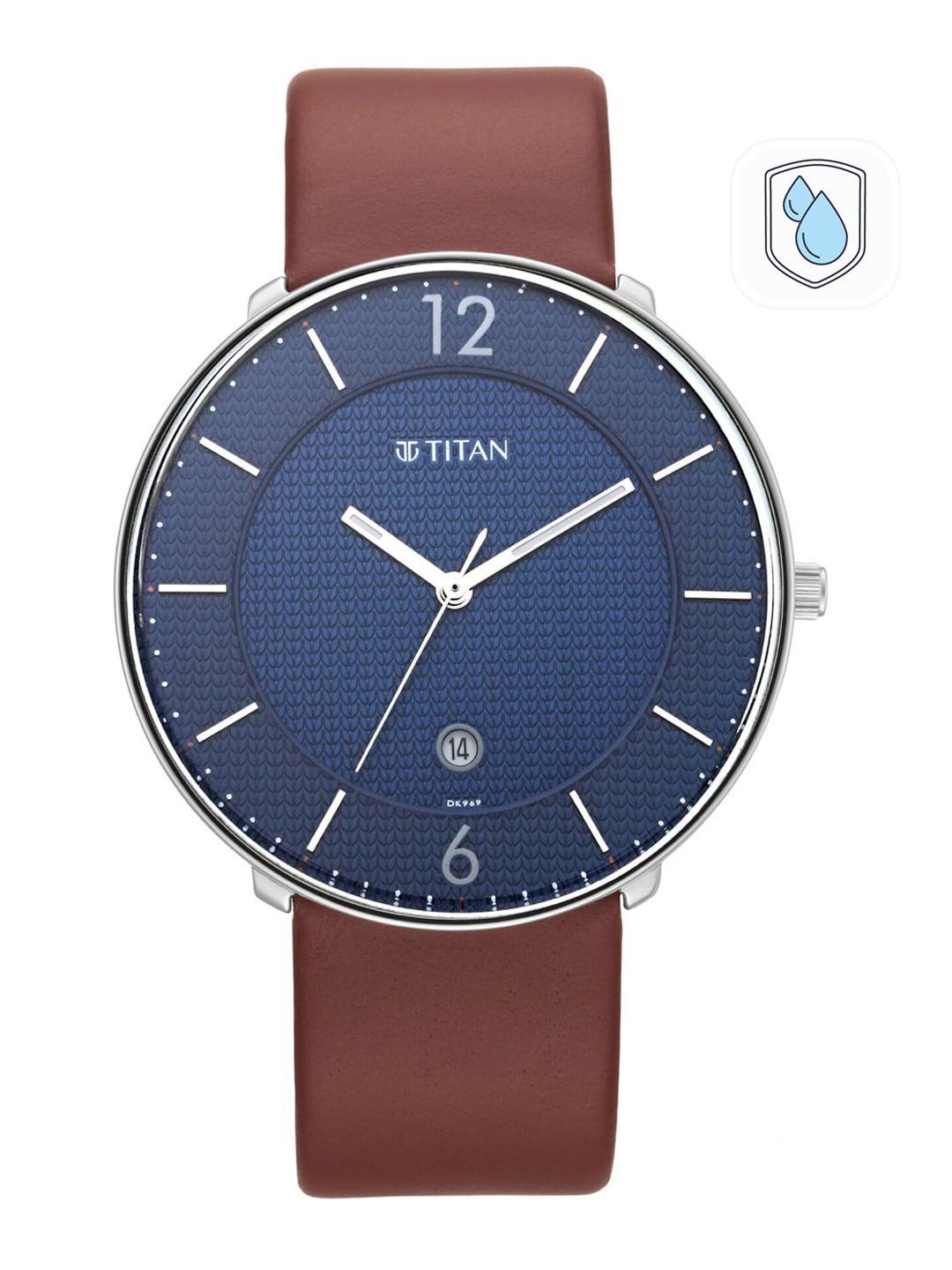 titan men blue & brown analogue watch