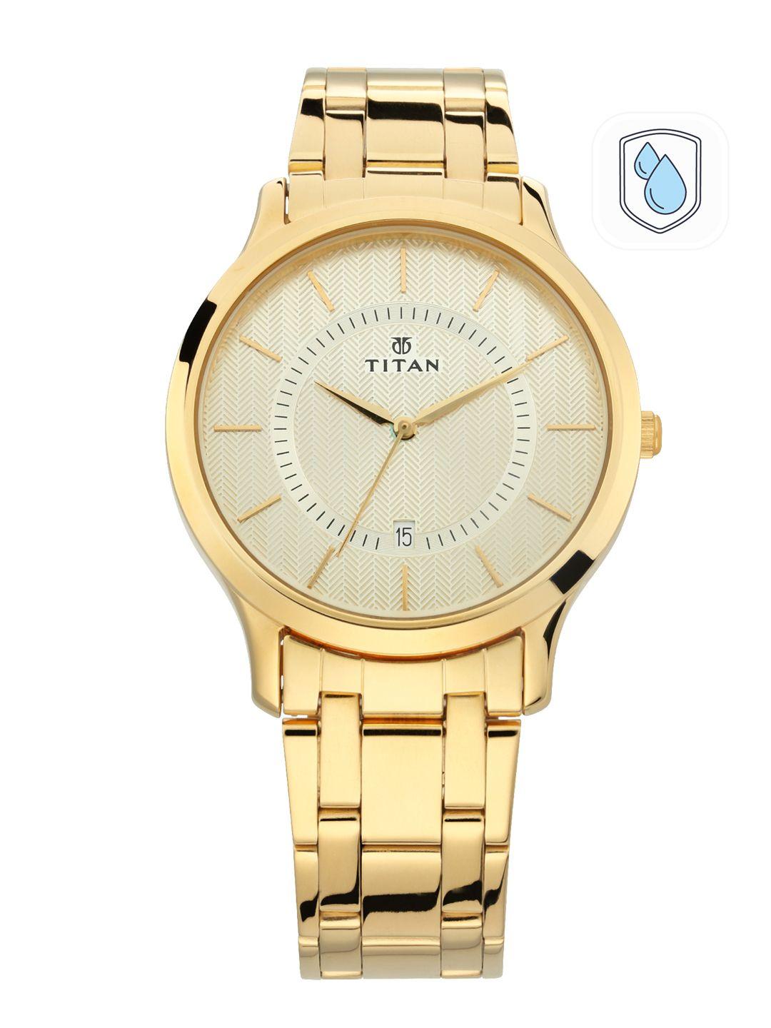 titan men cream-coloured analogue watch nm1825ym01