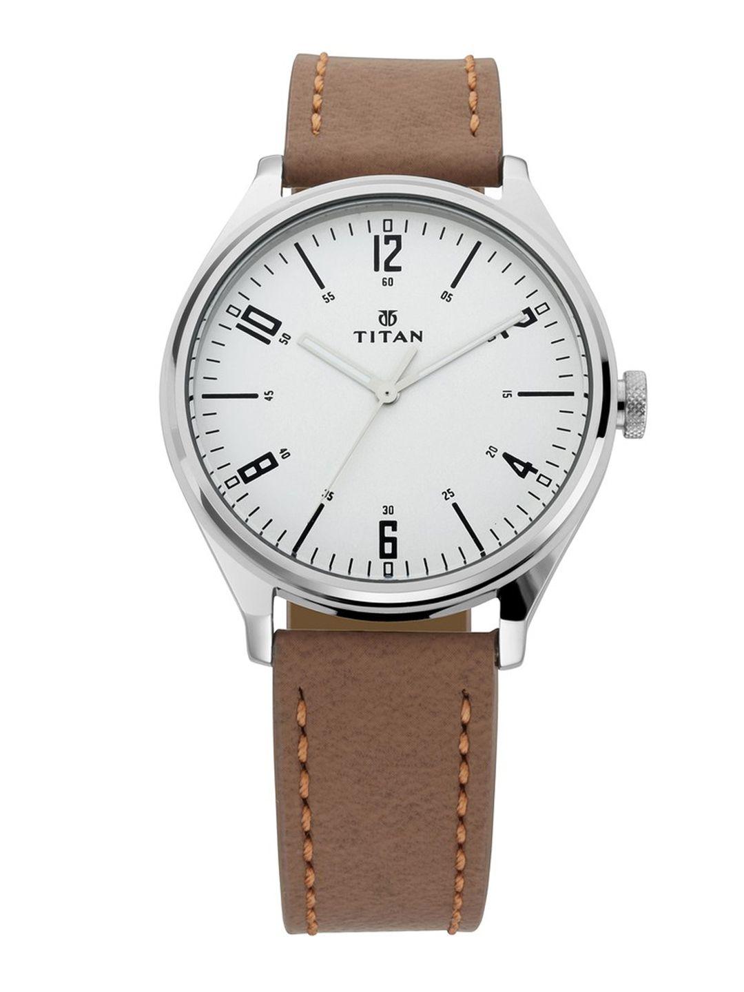 titan men silver-toned analogue leather watch 1802sl01