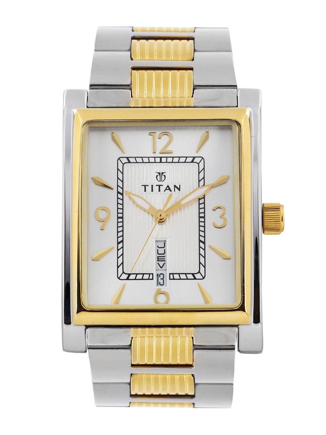titan men silver-toned dial watch 90024bm03