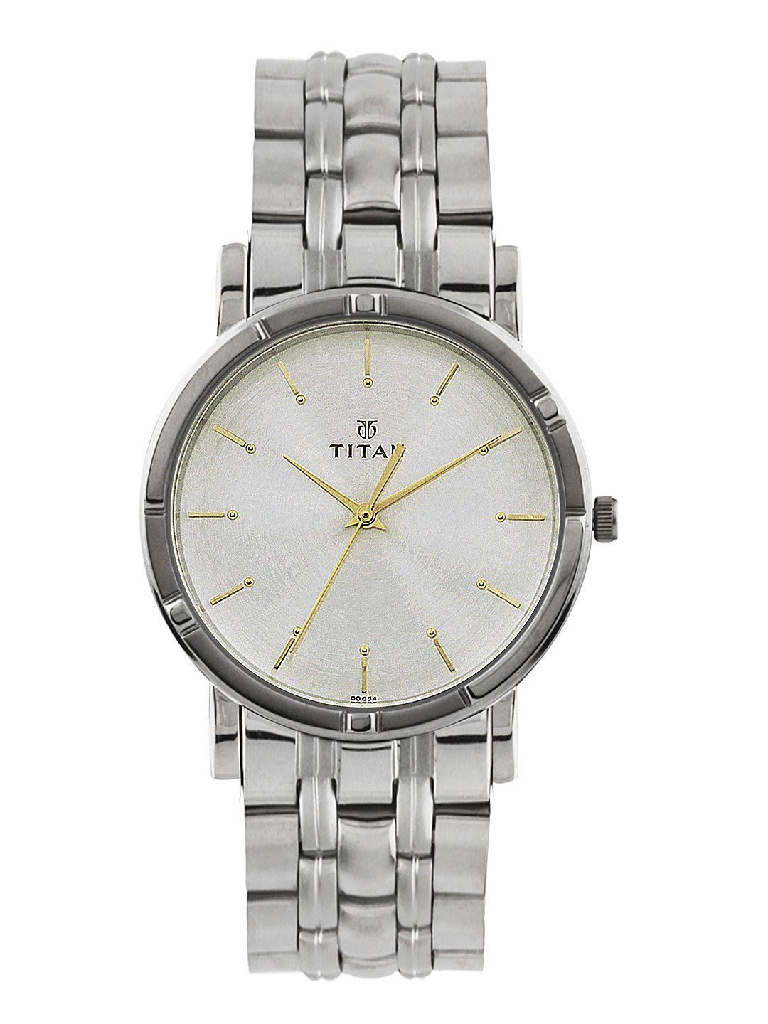 titan men silver toned dial watch nf1639sm01