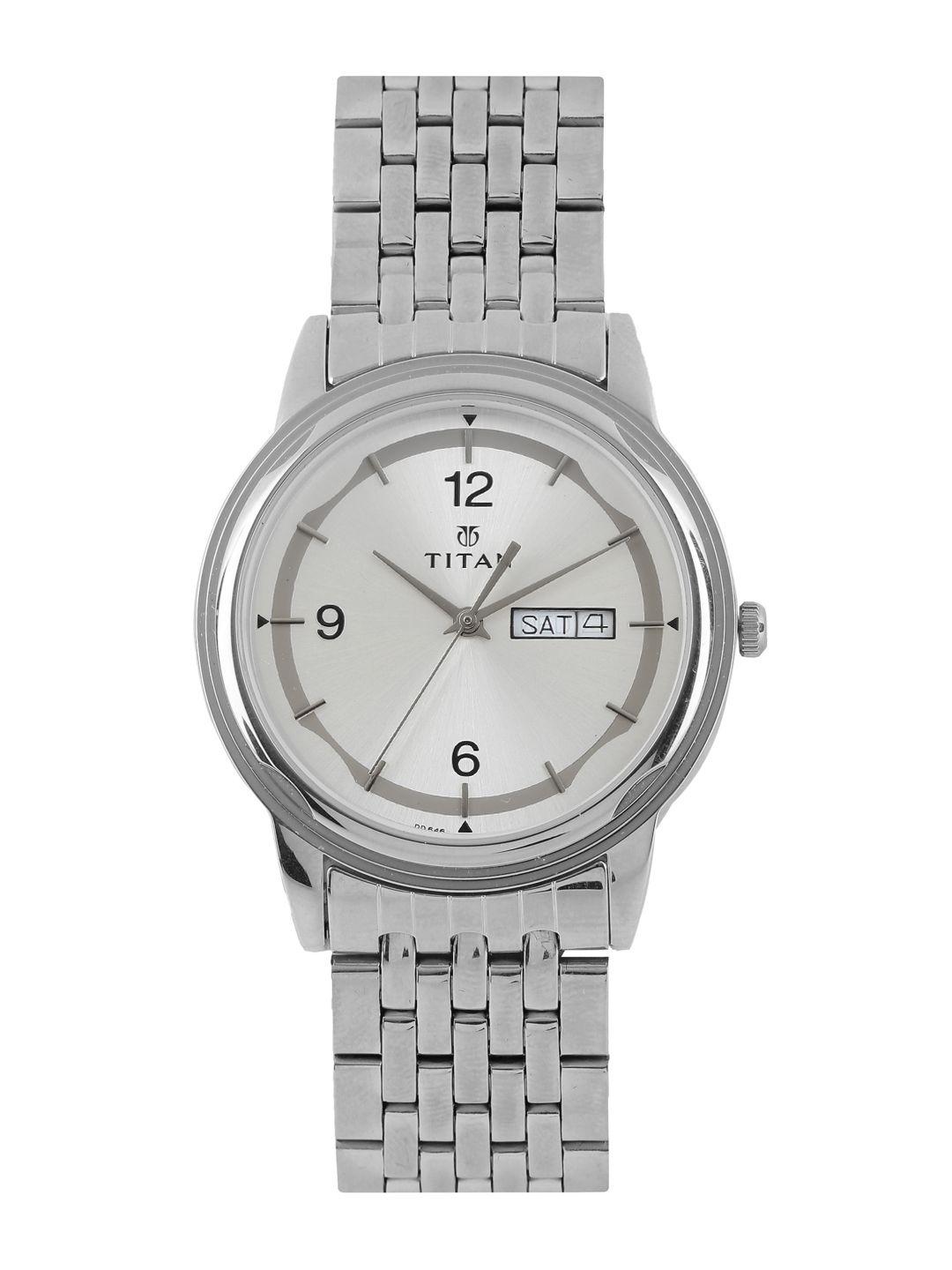 titan men sliver-toned dial watch nh1638sm01