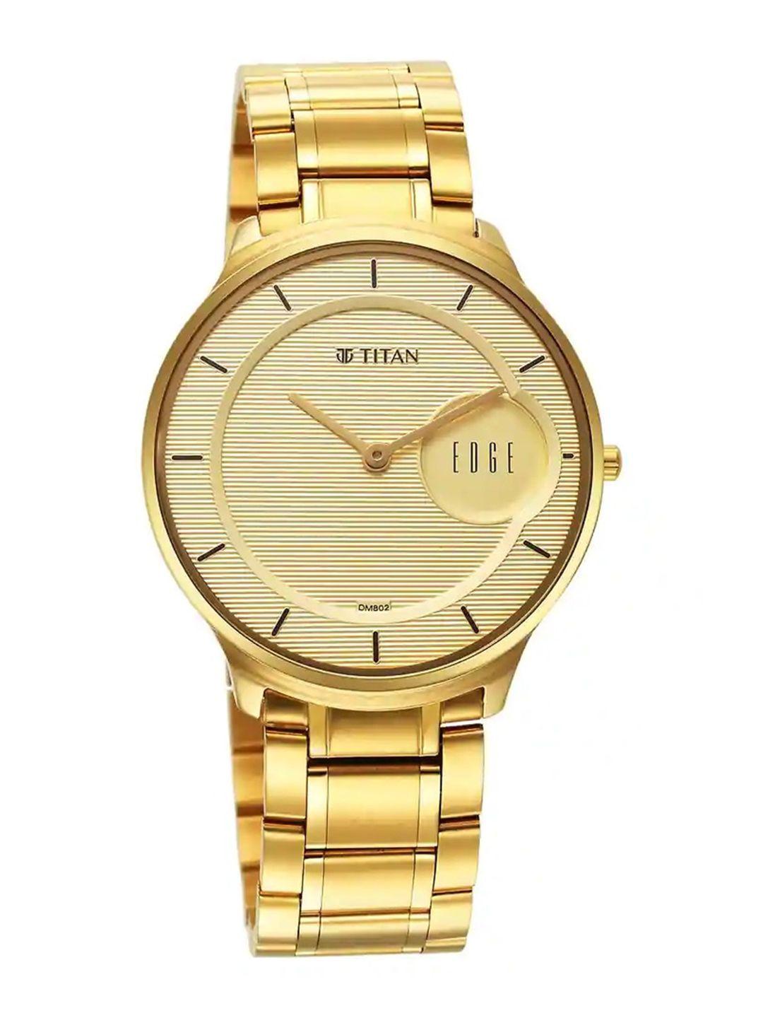 titan men textured dial & bracelet style stainless steel straps analogue watch 1843ym02
