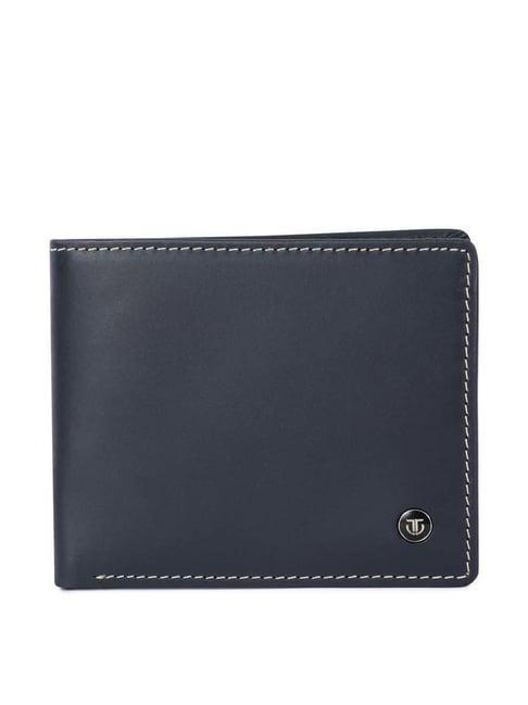 titan navy formal leather rfid bi-fold wallet for men