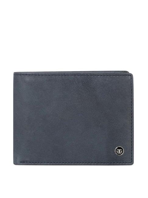 titan navy formal leather rfid bi-fold wallet for men