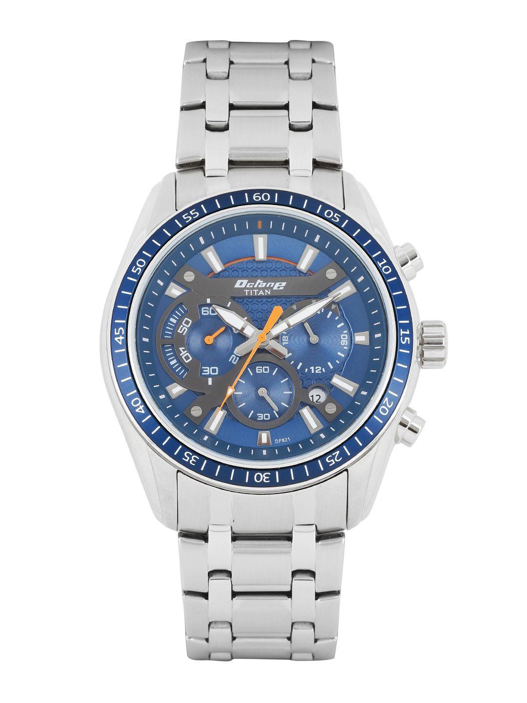 titan octane men navy blue chronograph dial watch
