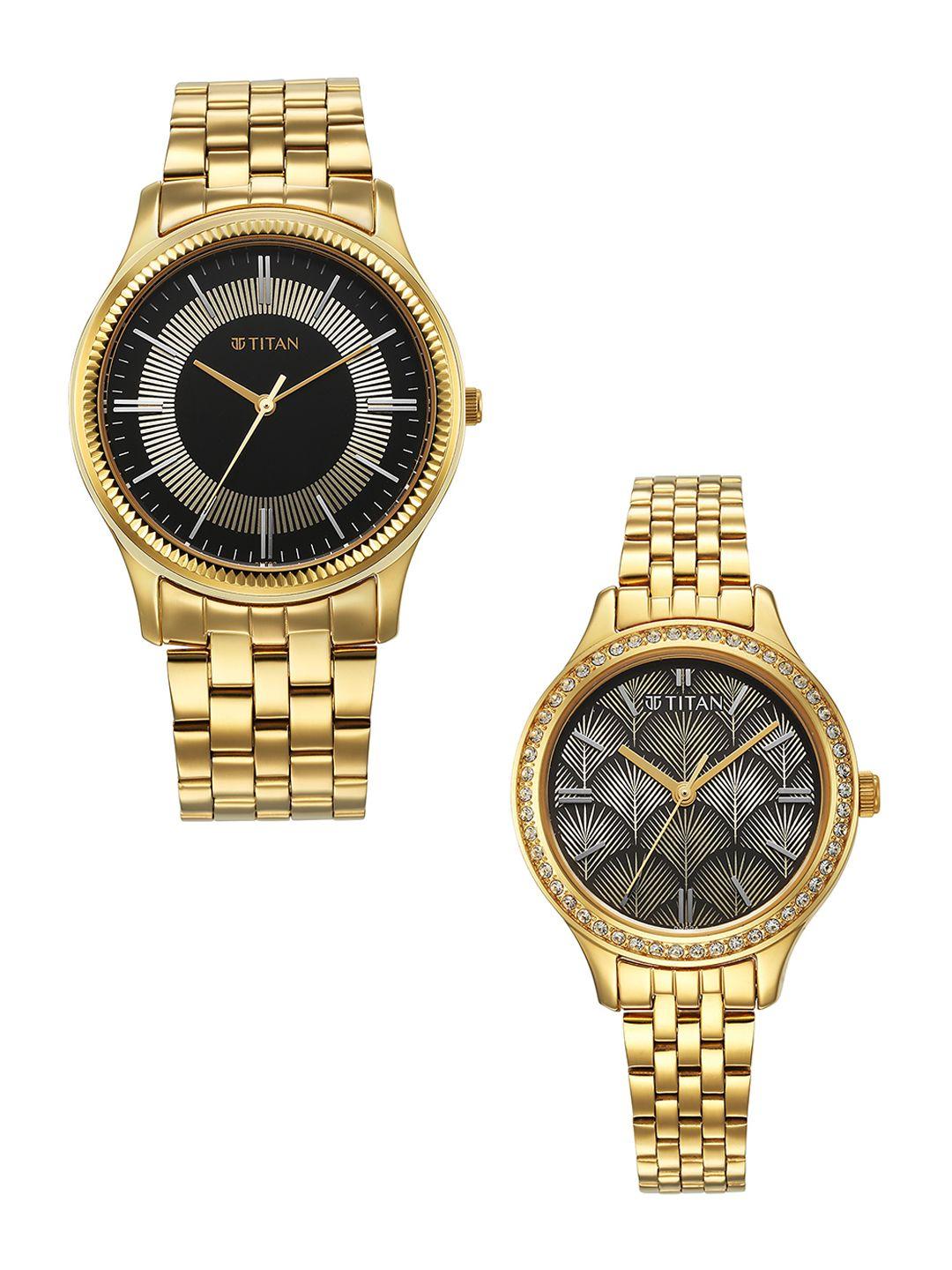 titan set of 2 dial & stainless steel bracelet style straps analogue watch 18242712ym02