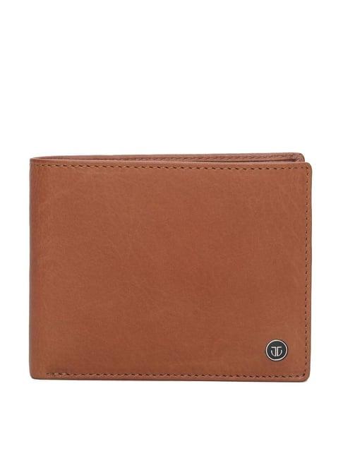 titan tan formal leather rfid bi-fold wallet for men