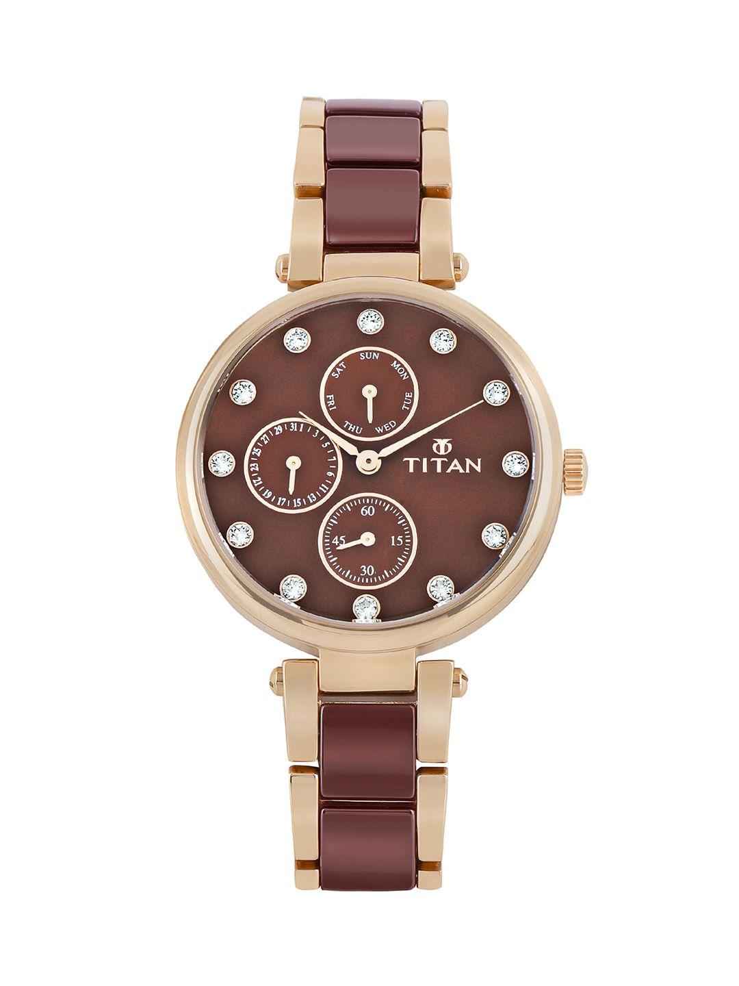 titan women maroon analogue watch 95062wd01