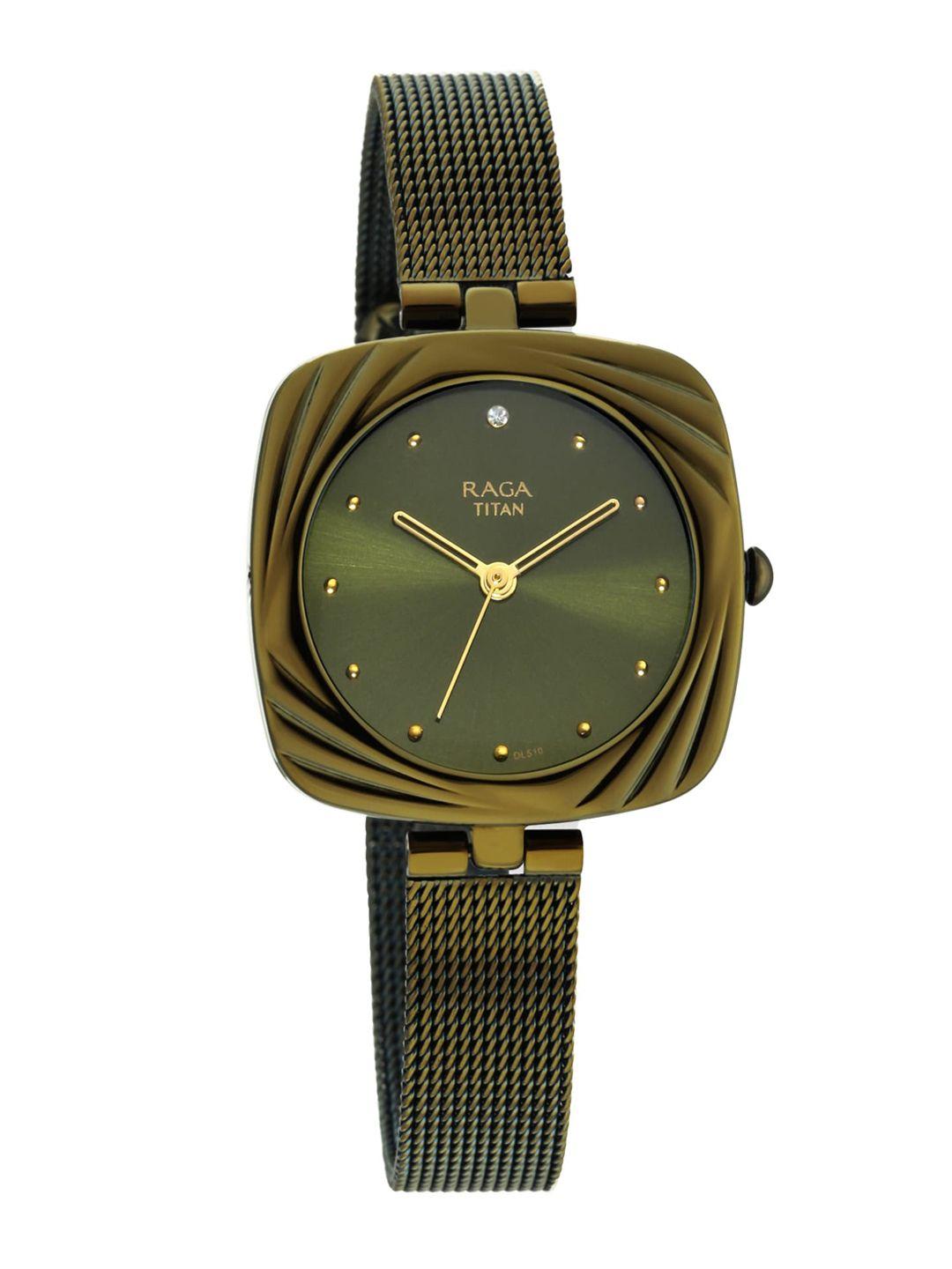 titan women olive green analogue watch 95139qm01