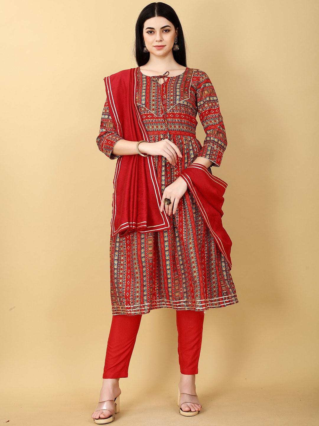 titanium silk industries pvt. ltd. ethnic motifs printed kurta & trousers with dupatta
