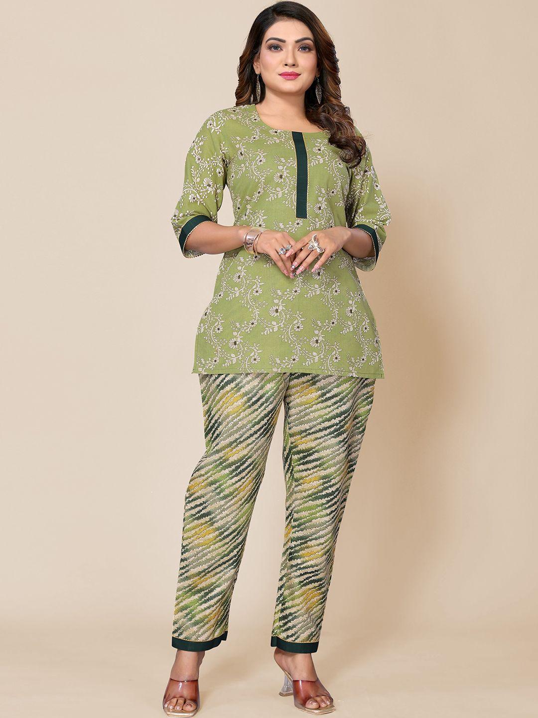 titanium silk industries pvt. ltd. floral  printed cotton top with trousers