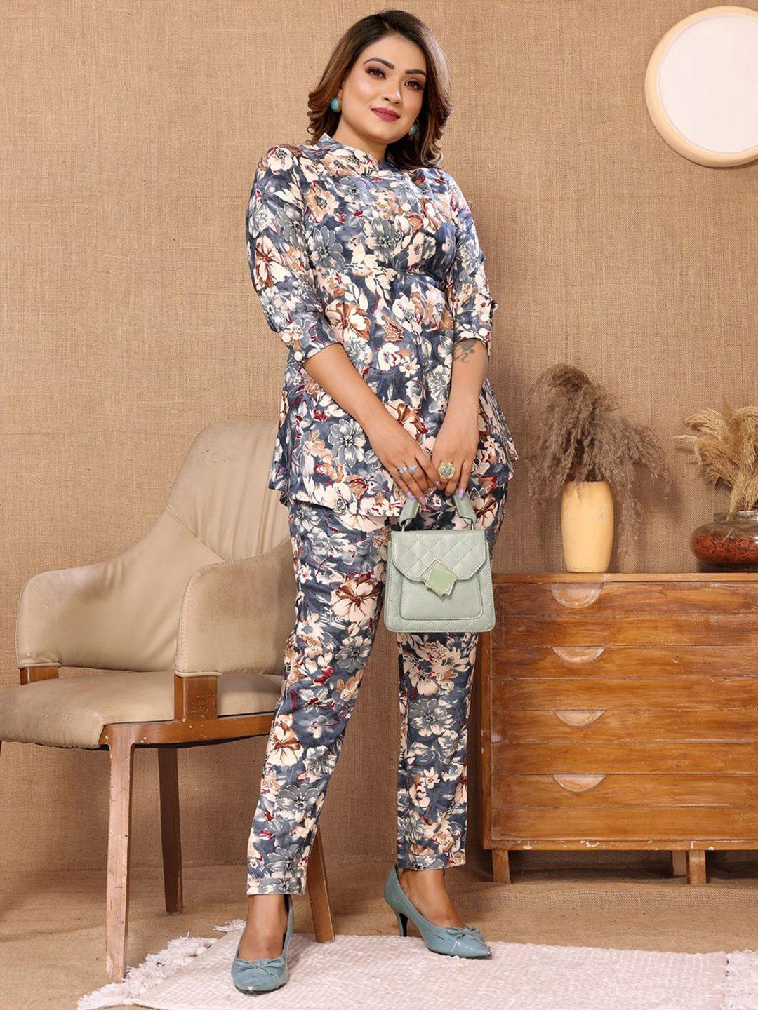 titanium silk industries floral printed top with trouser