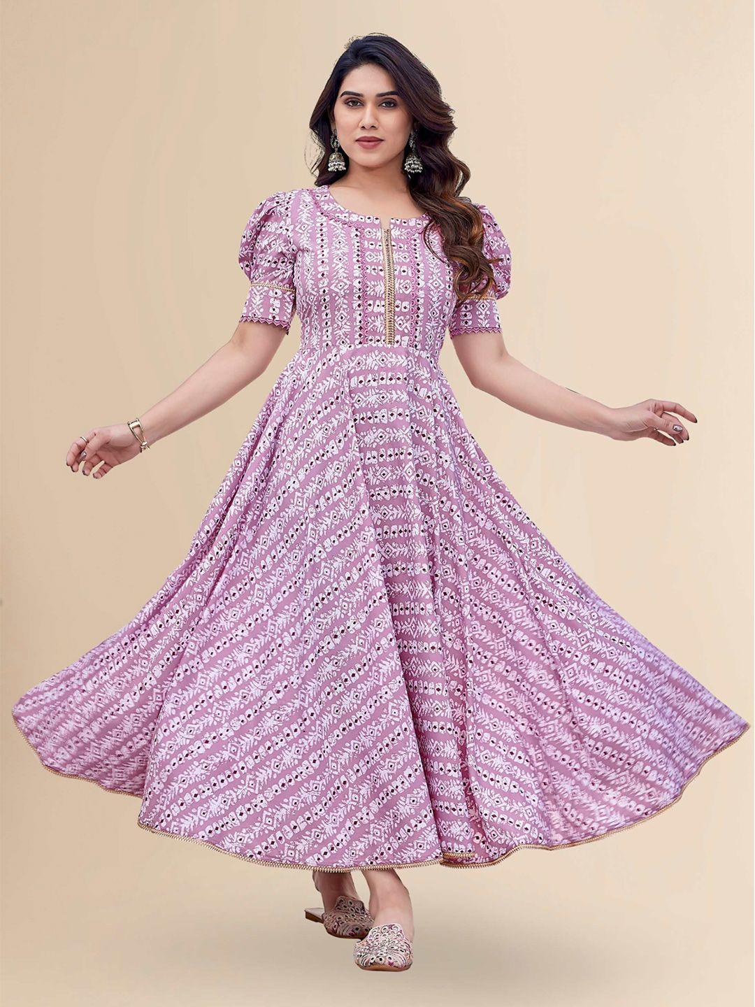 titanium silk industries pvt. ltd. ethnic motifs printed puff sleeve maxi dress