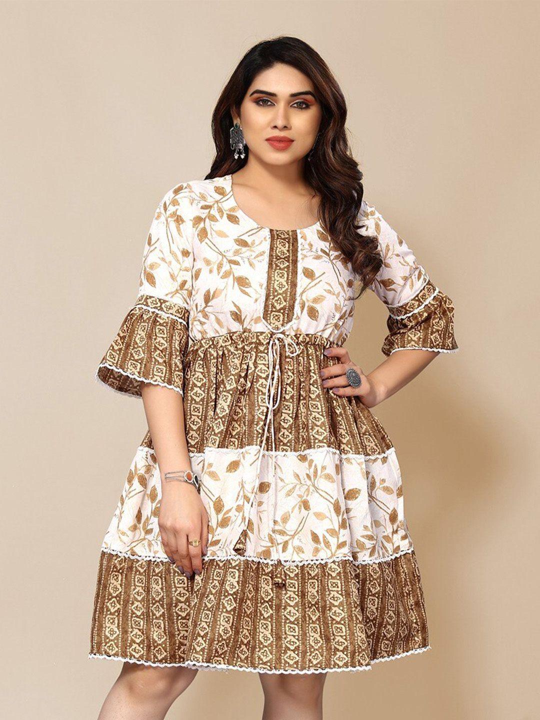 titanium silk industries pvt. ltd. floral printed cotton bell sleeves fit & flare dress