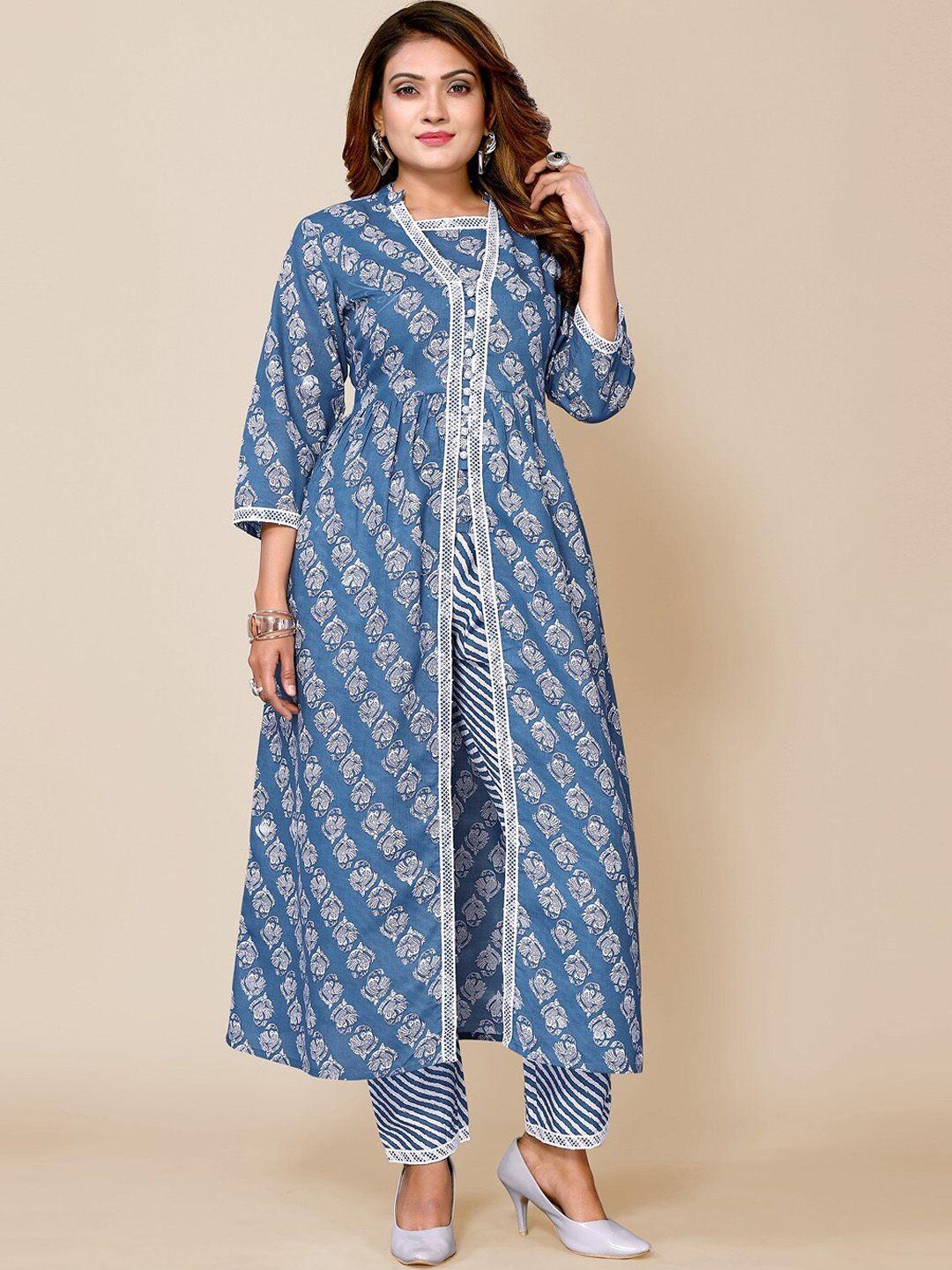 titanium silk industries pvt. ltd. floral printed regular kurta with trousers