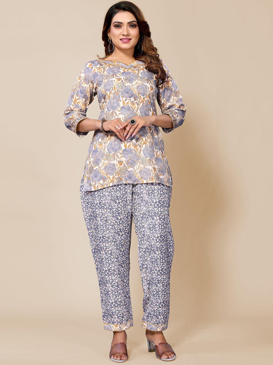 titanium silk industries pvt. ltd. floral printed top & trouser