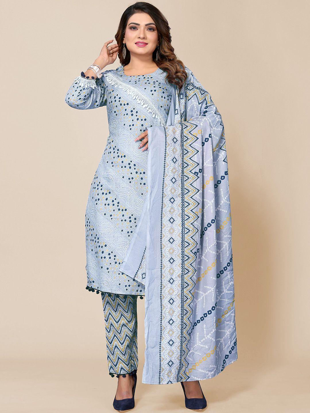 titanium silk industries pvt. ltd. women blue bandhani printed regular gotta patti kurta with trousers &