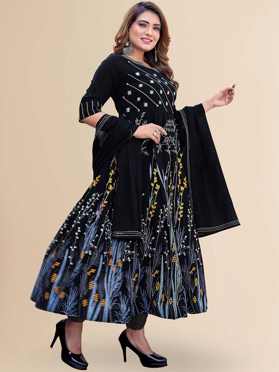 titanium silk industries pvt. ltd. women floral printed regular thread work linen kurta with trousers & with