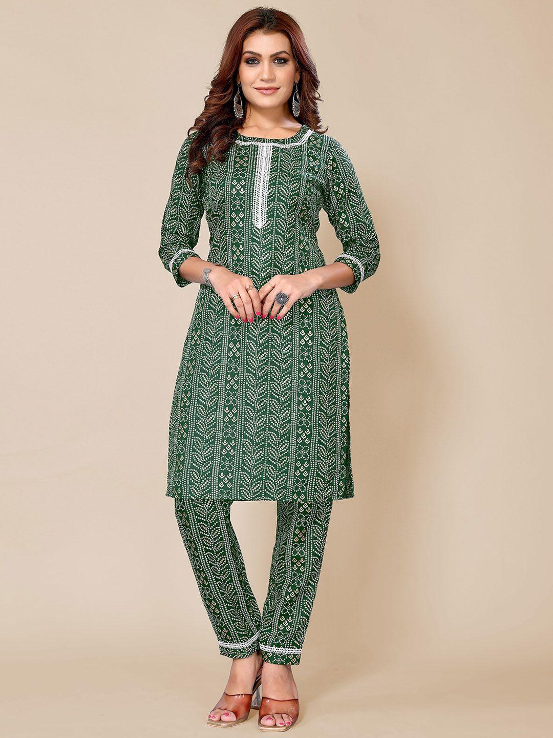 titanium silk industries pvt. ltd. women green floral printed regular gotta patti kurta with trousers