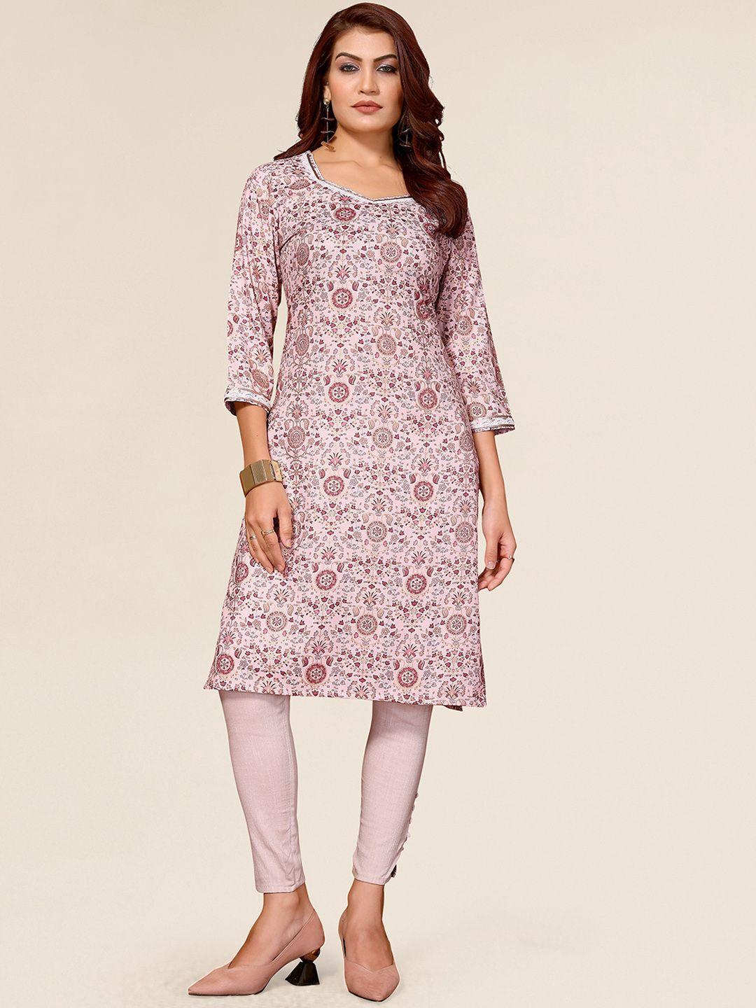 titanium silk industries pvt. ltd. women peach-coloured floral floral kurta