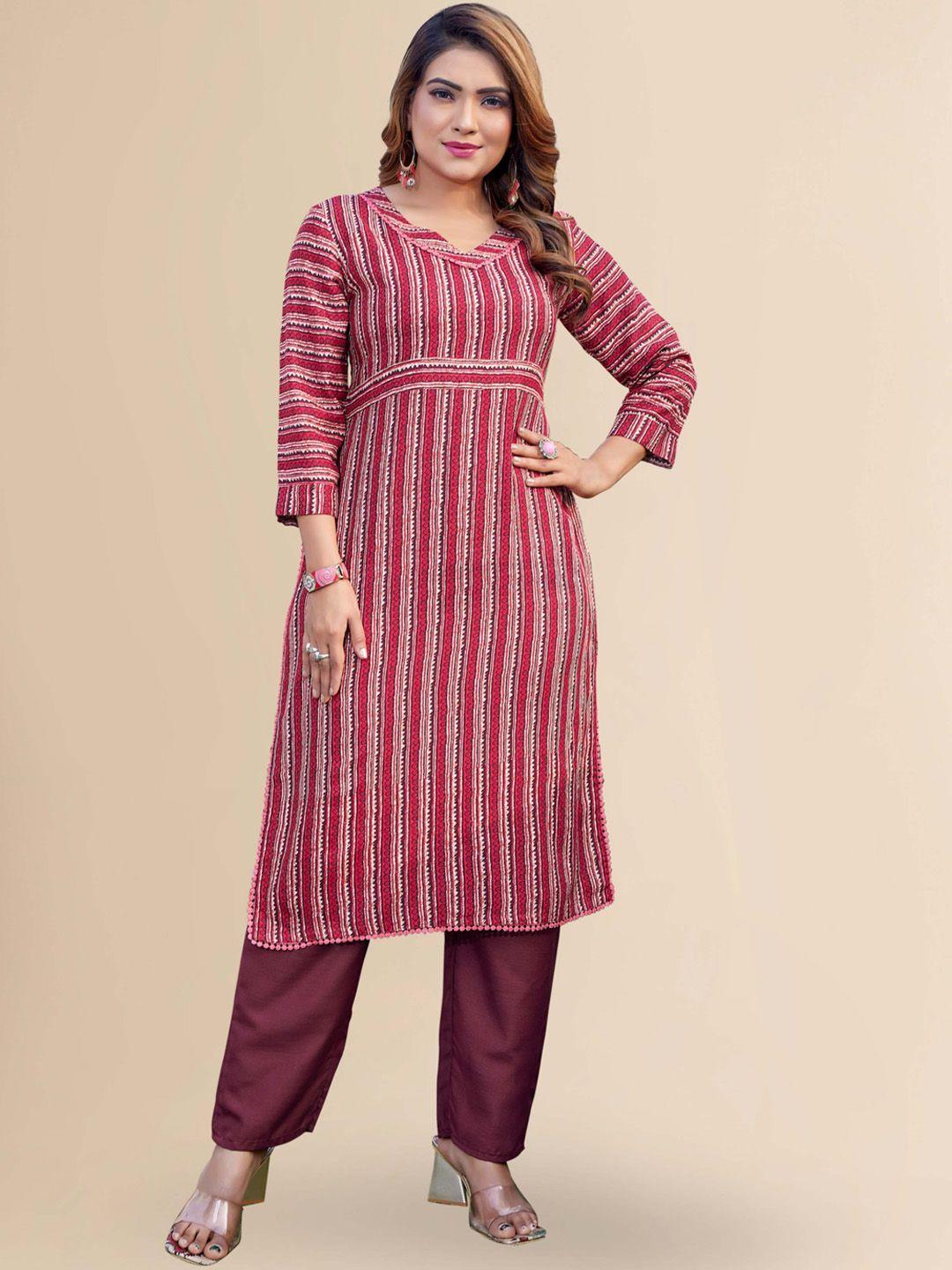 titanium silk industries pvt. ltd. women striped regular kurta with palazzos