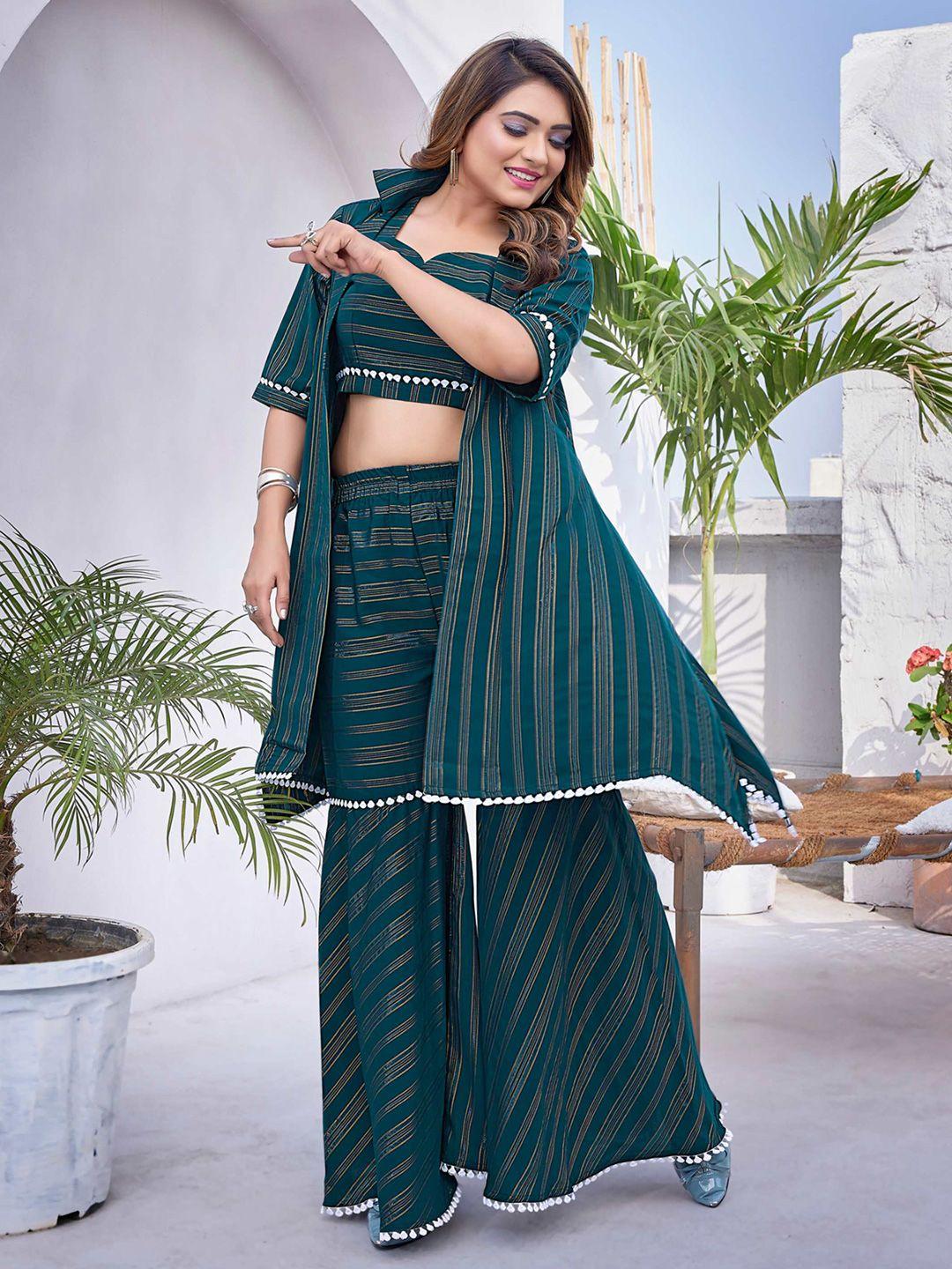 titanium silk industries striped ethnic crop top with shrug & sharara