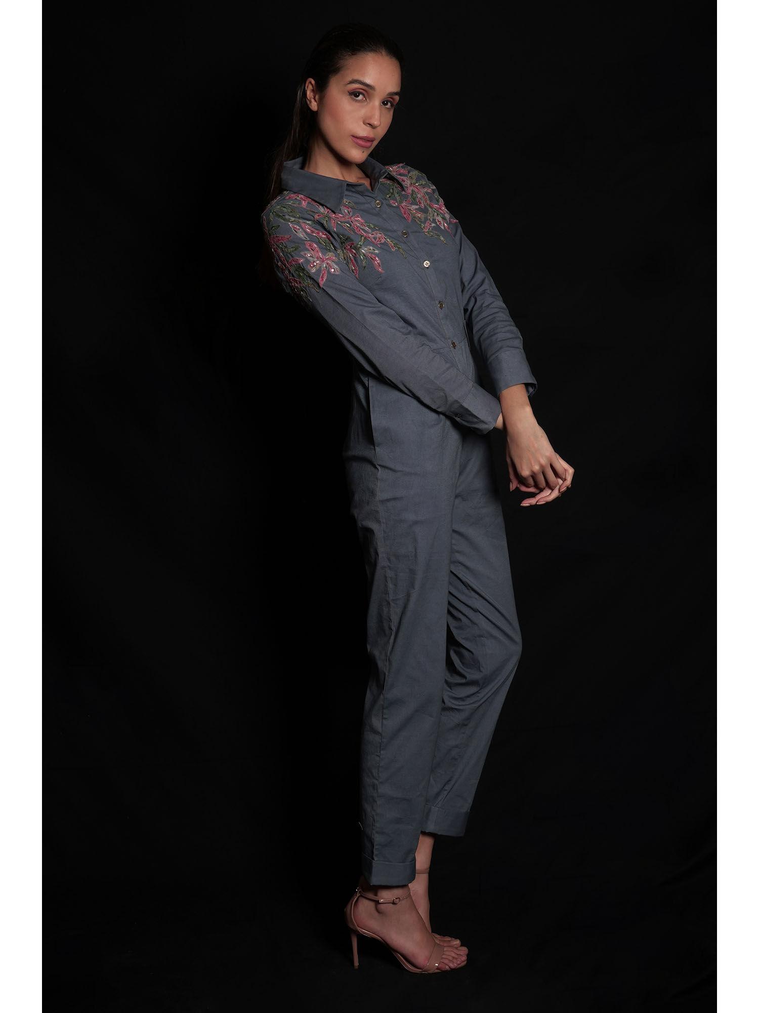 titanium tulle embroidered jumpsuit