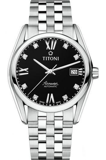 titoni airmaster black dial automatic watch with steel bracelet for men - 83909 s-354