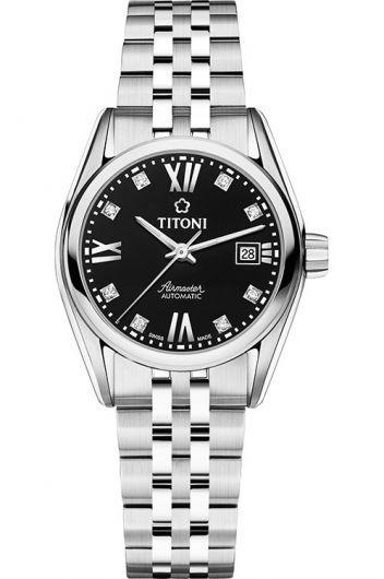 titoni airmaster black dial automatic watch with steel bracelet for women - 23909 s-354